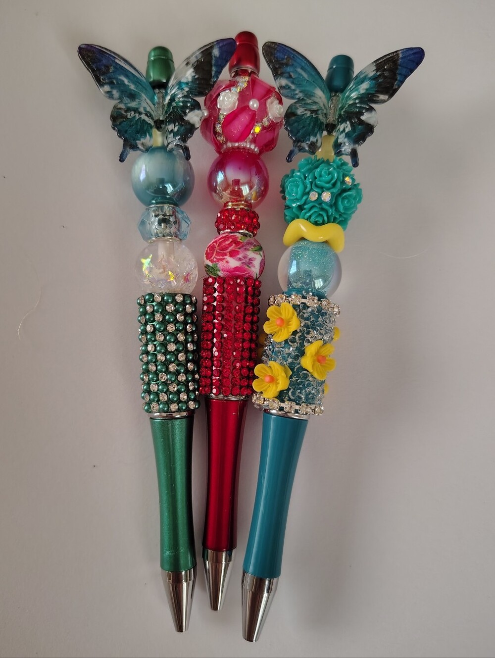 Bejeweled Butterfly Top Decorative Pens - Blue, Green, Red
